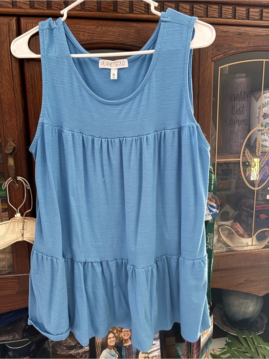 Planet Gold Tops - Planet Gold Light Blue Ruffle Tiered Tank Top